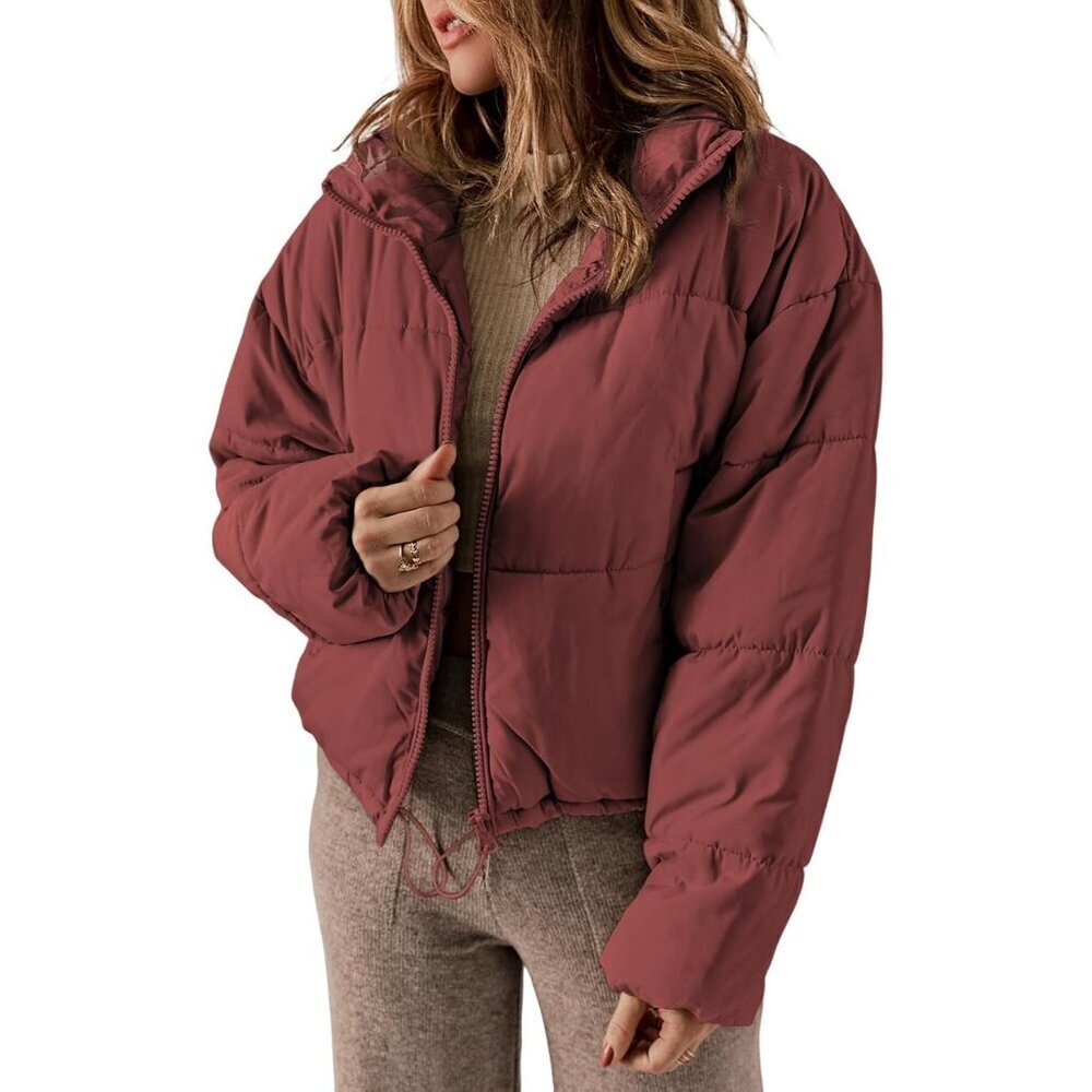 Womens Winter Quilted Jackets Long Sleeve Full Zip Puffer Jacket Coats with Pock